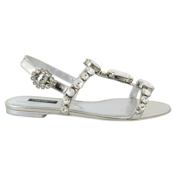 Dolce & Gabbana Silver Crystal Sandals Flip Flops Shoes - Picture 1 of 7